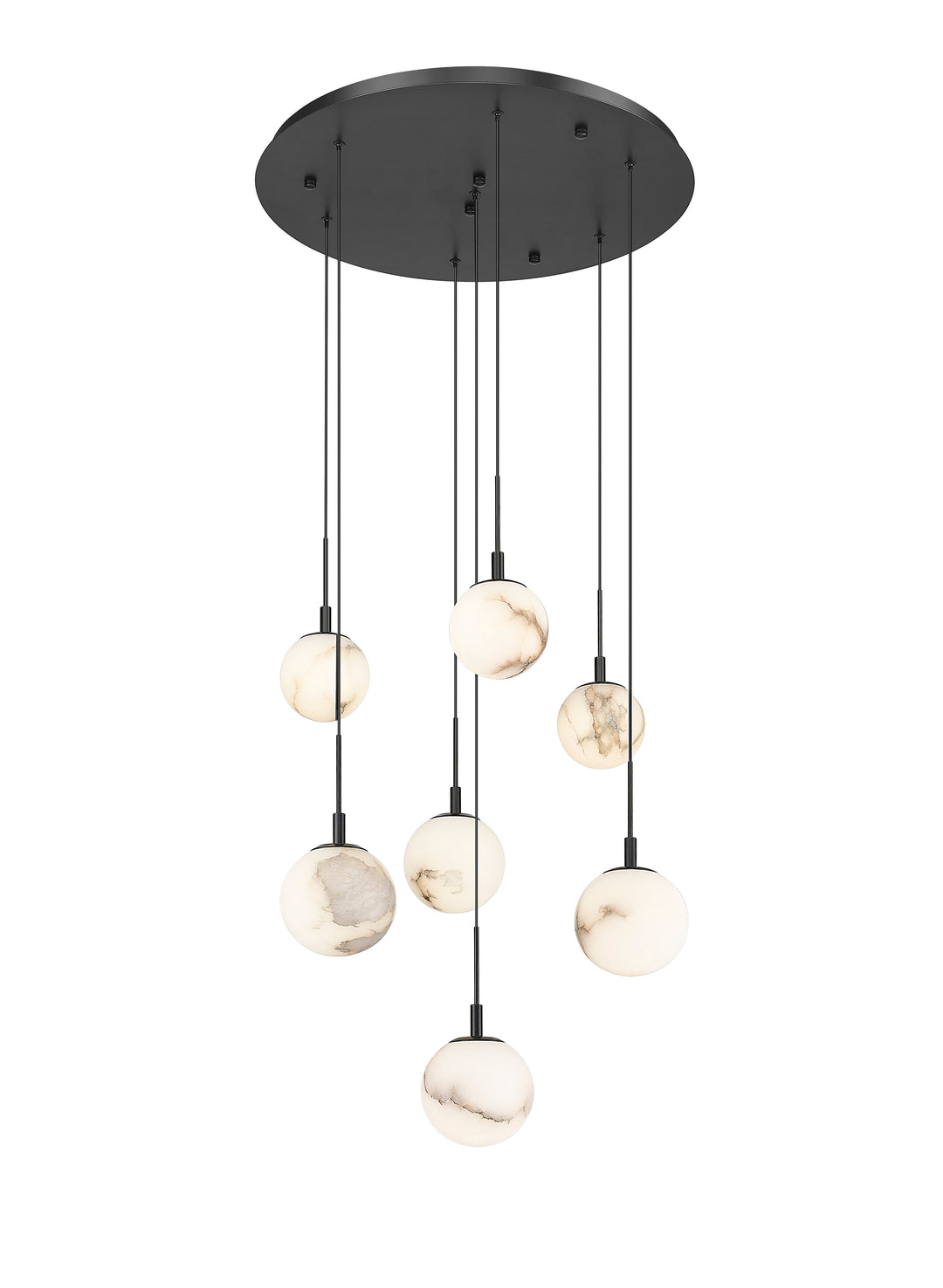 7 Light LED Pendant with Alabaster Stone in Matte Black Moderno Lighting