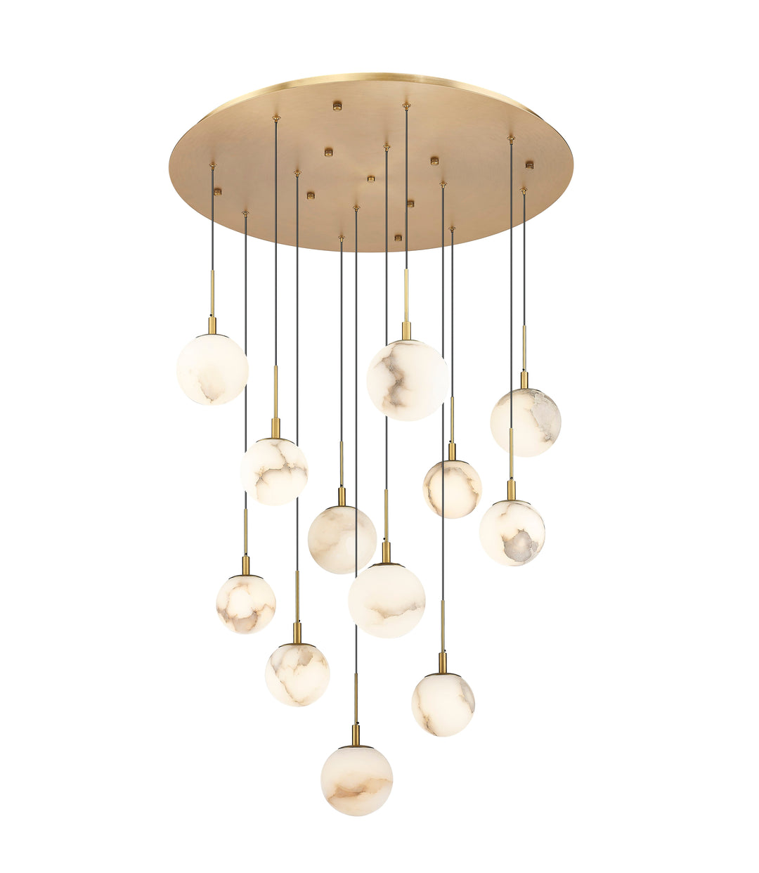 12 Light LED Pendant with Alabaster Stone in Aged Brass Moderno Lighting