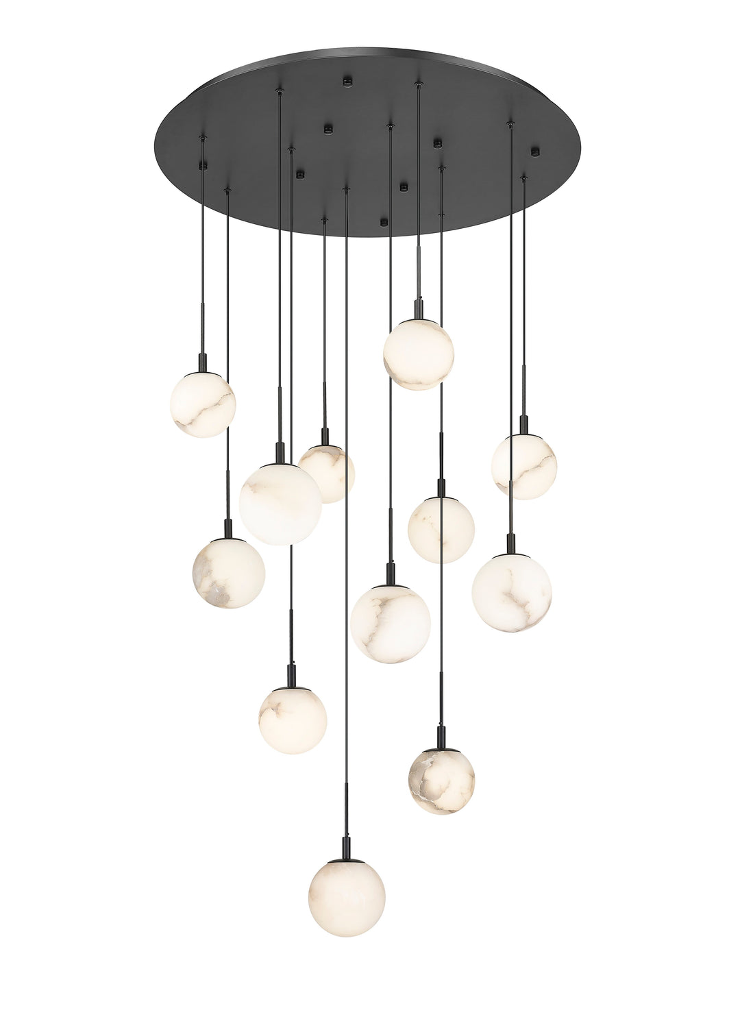 12 Light LED Pendant with Alabaster Stone in Matte Black Moderno Lighting