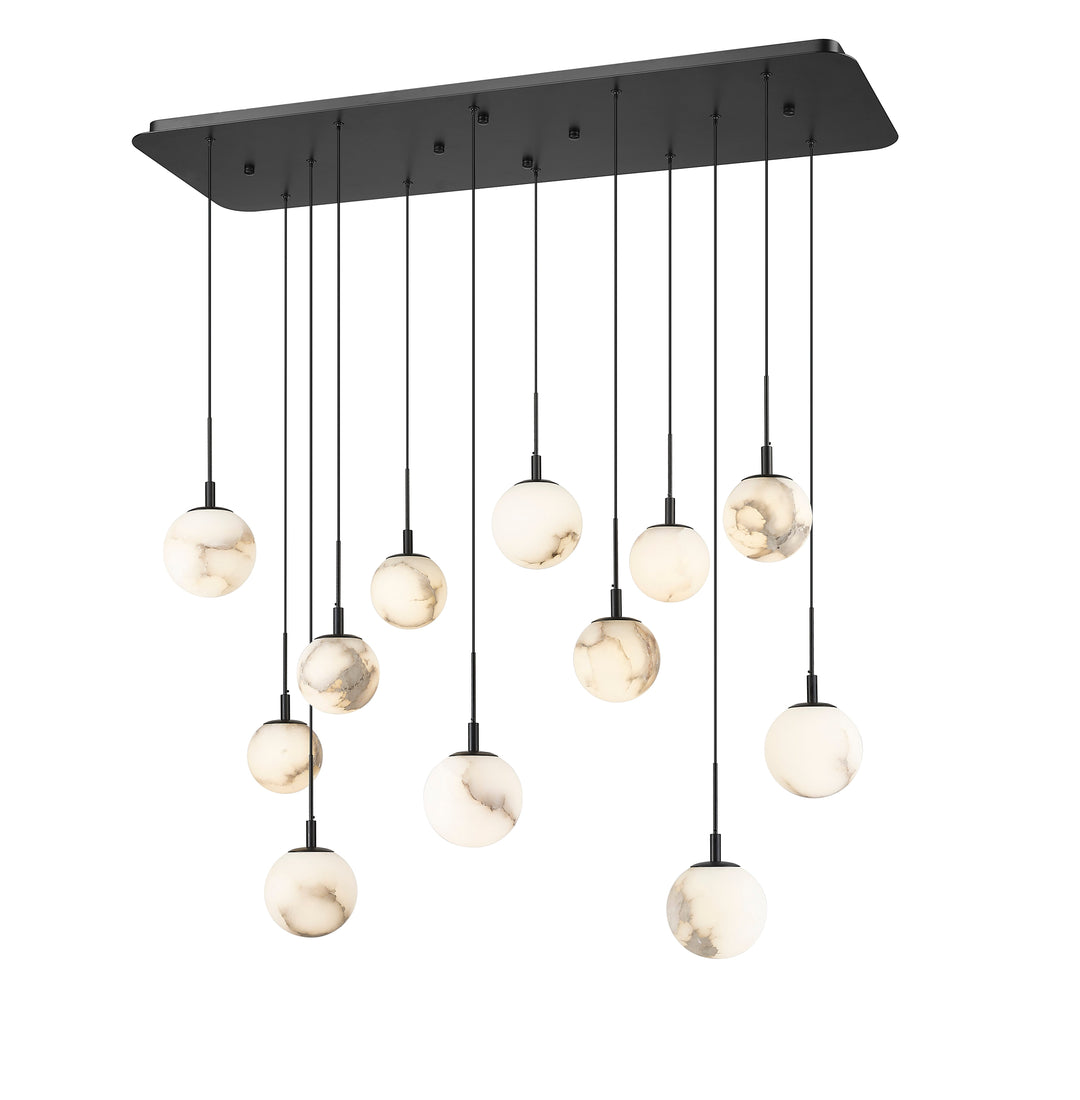 12 Light LED Linear Pendant with Alabaster Stone in Matte Black Moderno Lighting