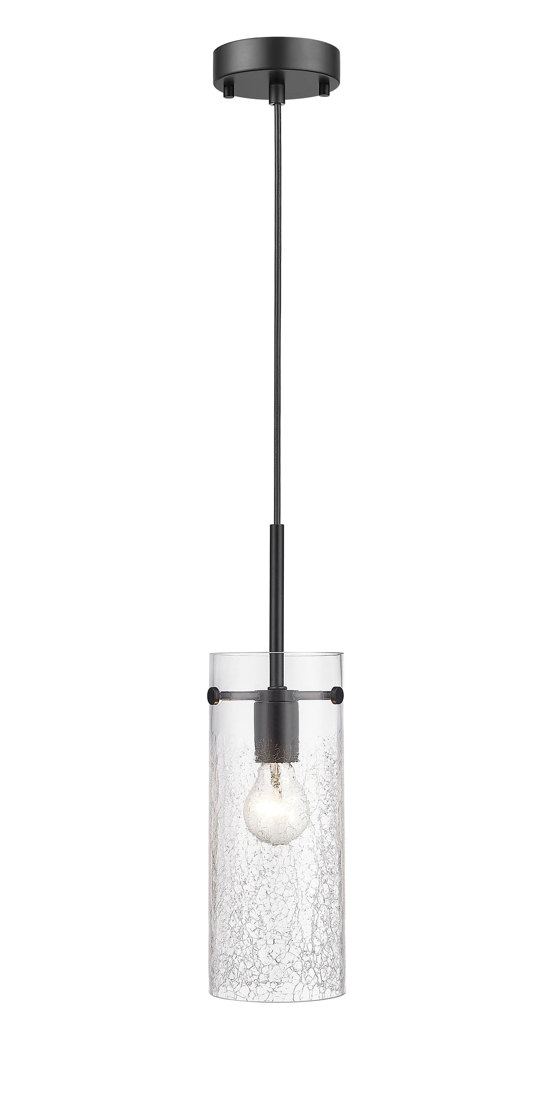 1 Light Pendant with Clear Crackle Glass in Matte Black Moderno Lighting