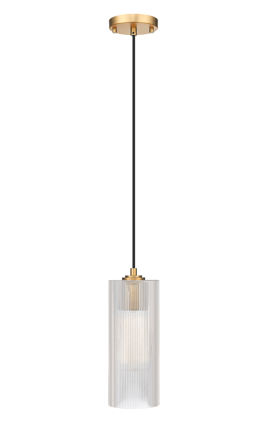 1 Light Pendant with Reeded Clear Glass in Aged Brass Moderno Lighting