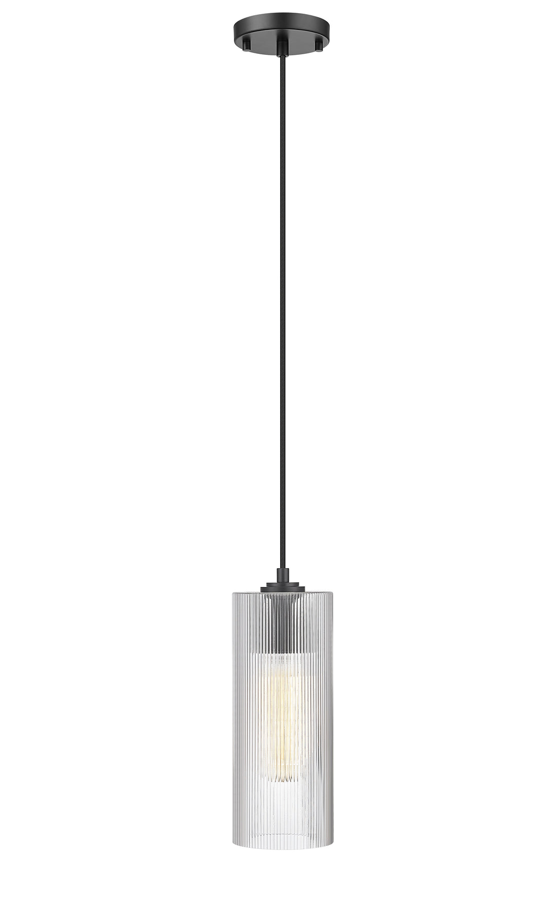 1 Light Pendant with Reeded Clear Glass in Matte Black Moderno Lighting