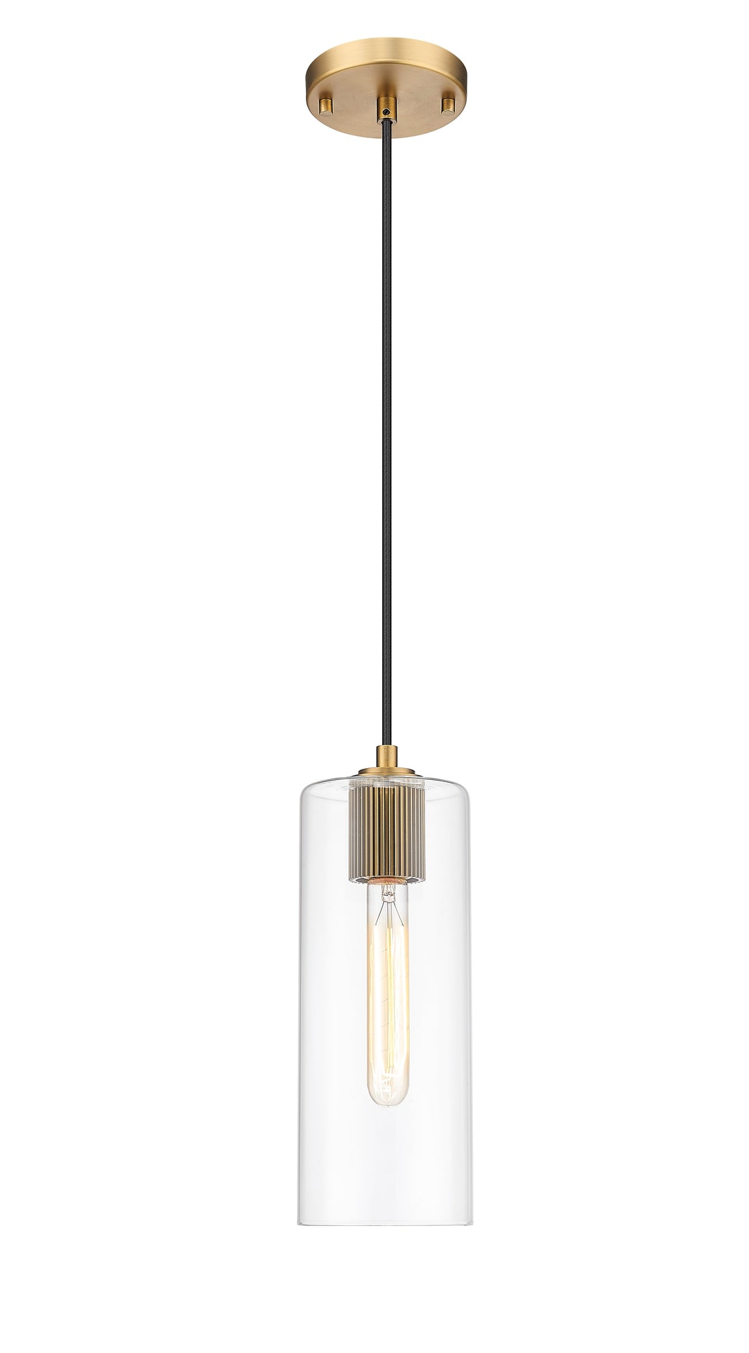 1 Light Pendant with Clear Cylinder Glass in Aged Brass Moderno Lighting