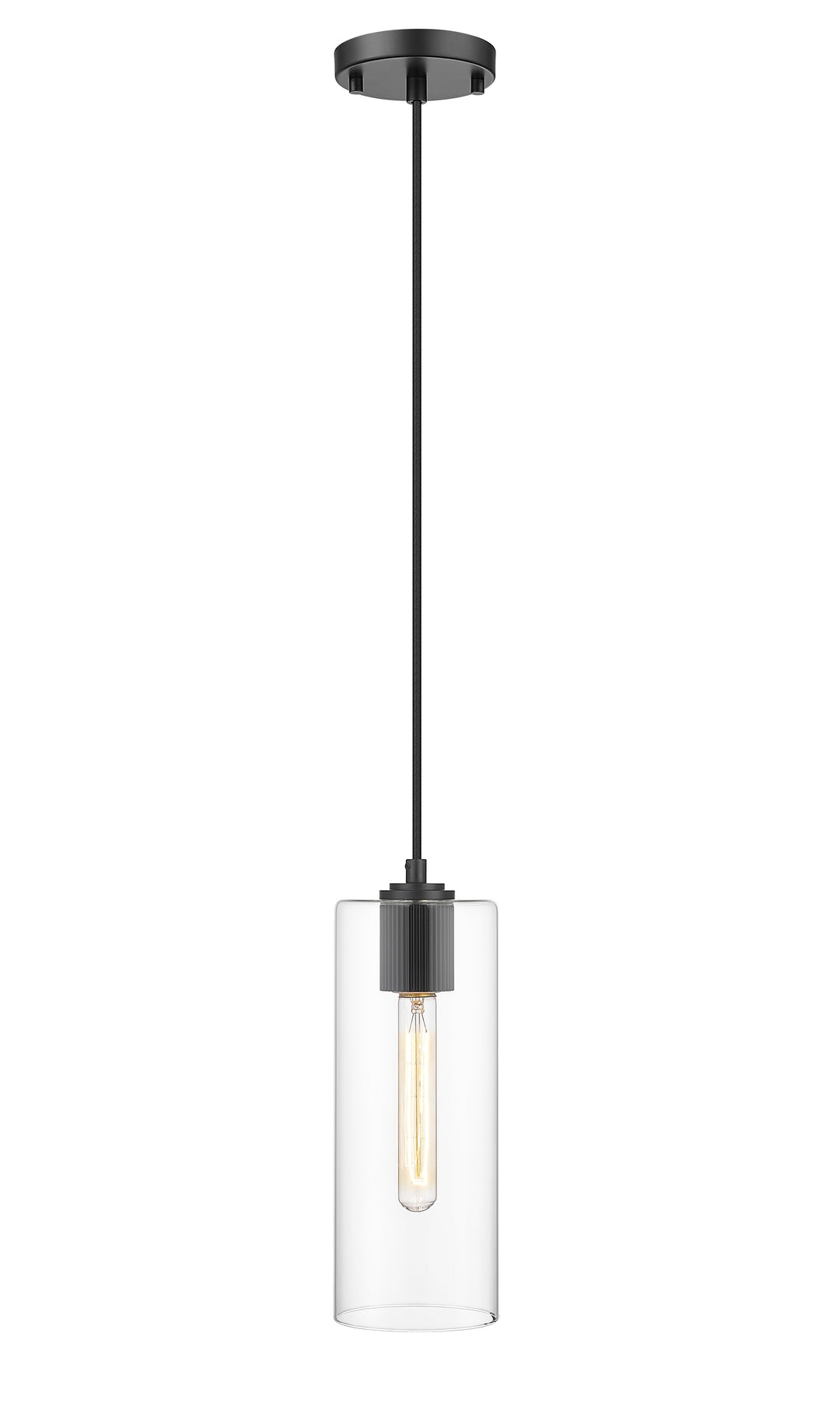 1 Light Pendant with Clear Cylinder Glass in Matte Black Moderno Lighting