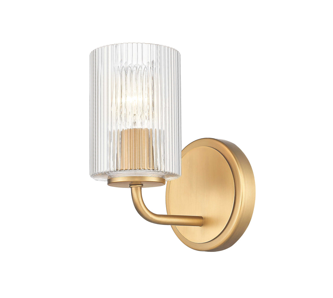1 Light Wall Sconce with Reeded Clear Glass in Aged Brass Moderno Lighting