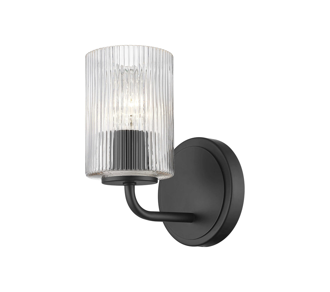 1 Light Wall Sconce with Reeded Clear Glass in Matte Black Moderno Lighting