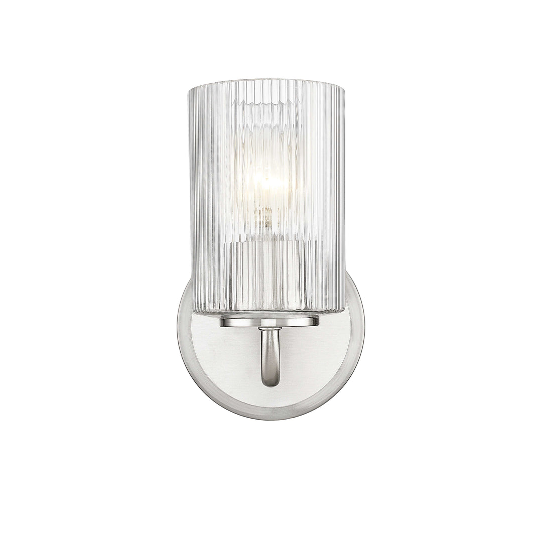 1 Light Wall Sconce with Reeded Clear Glass in Brushed Nickel Moderno Lighting