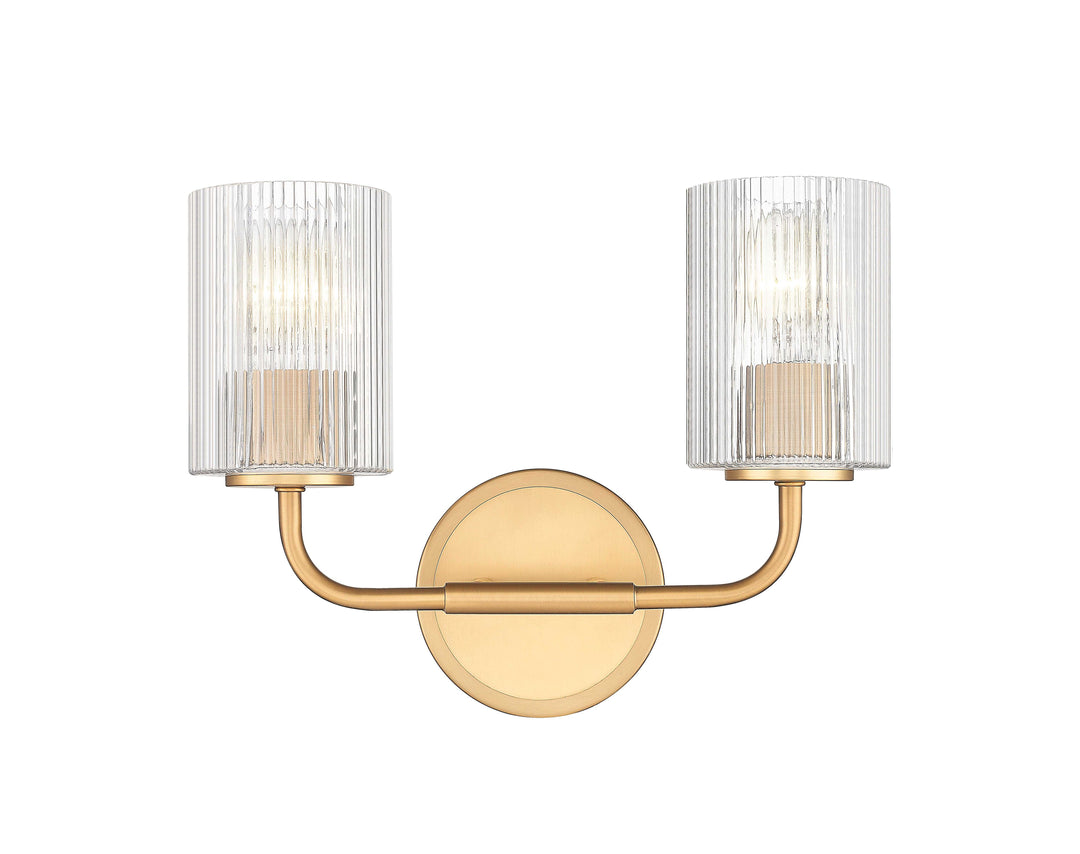 2 Light Vanity with Reeded Clear Glass in Aged Brass Moderno Lighting