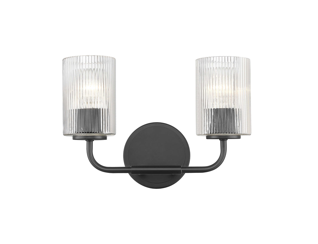 2 Light Vanity with Reeded Clear Glass in Matte Black Moderno Lighting