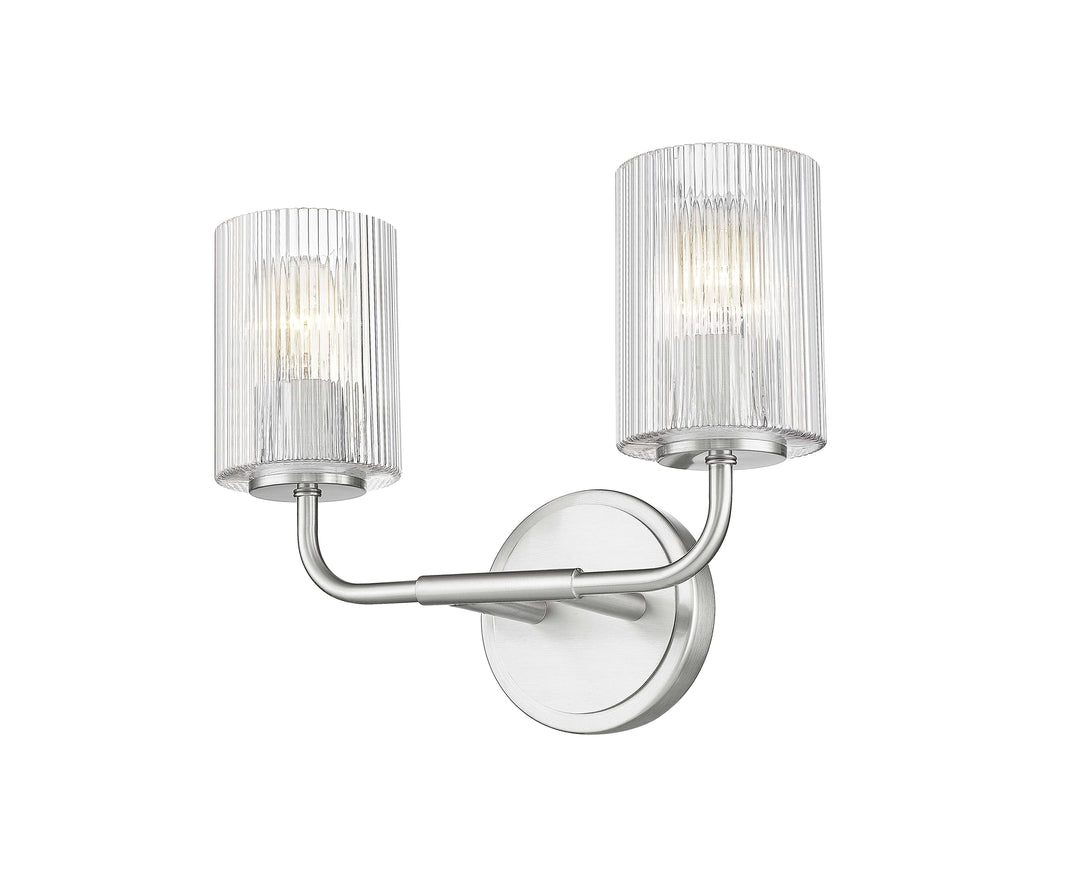 2 Light Vanity with Reeded Clear Glass in Brushed Nickel Moderno Lighting