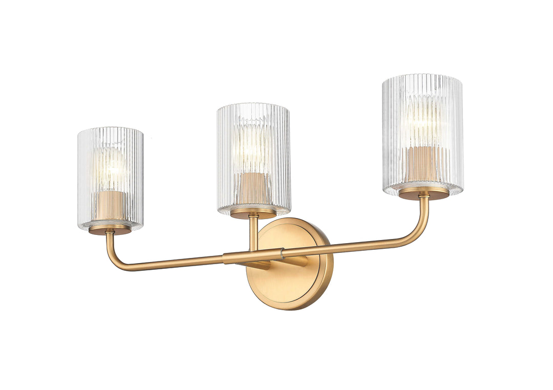 3 Light Vanity with Reeded Clear Glass in Aged Brass Moderno Lighting