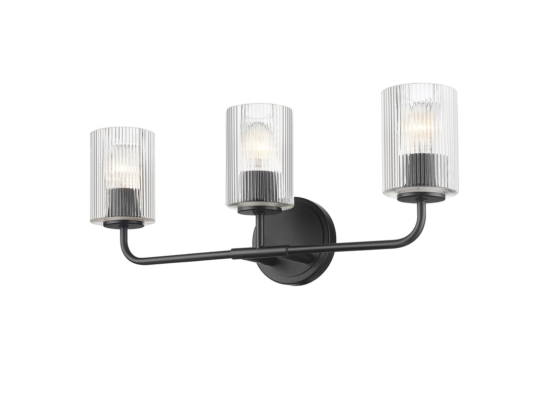 3 Light Vanity with Reeded Clear Glass in Matte Black Moderno Lighting