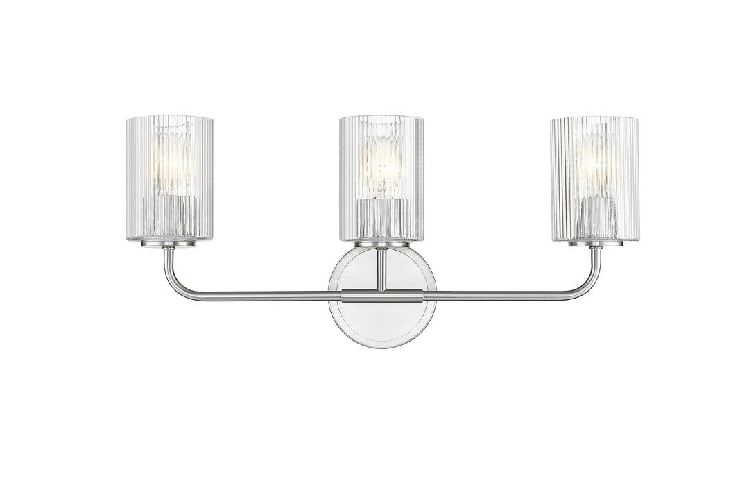 3 Light Vanity with Reeded Clear Glass in Brushed Nickel Moderno Lighting