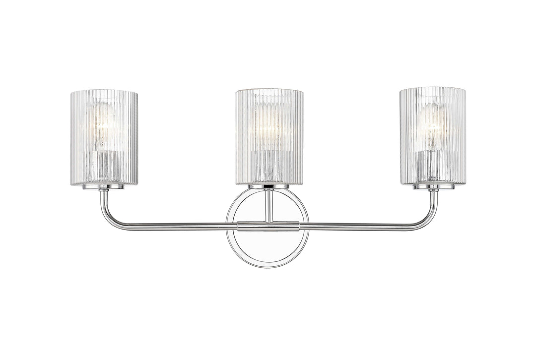 3 Light Vanity with Reeded Clear Glass in Polished Chrome Moderno Lighting