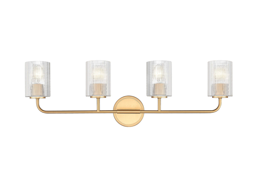 4 Light Vanity with Reeded Clear Glass in Aged Brass Moderno Lighting
