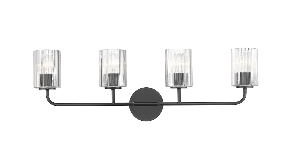 4 Light Vanity with Reeded Clear Glass in Matte Black Moderno Lighting