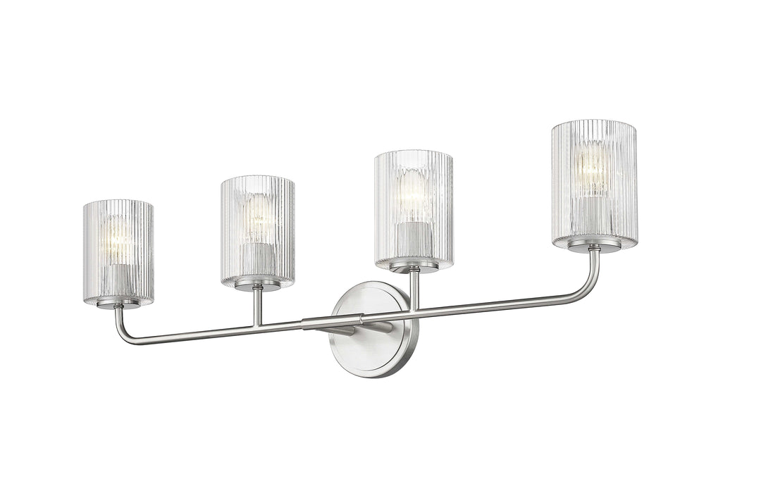 4 Light Vanity with Reeded Clear Glass in Brushed Nickel Moderno Lighting