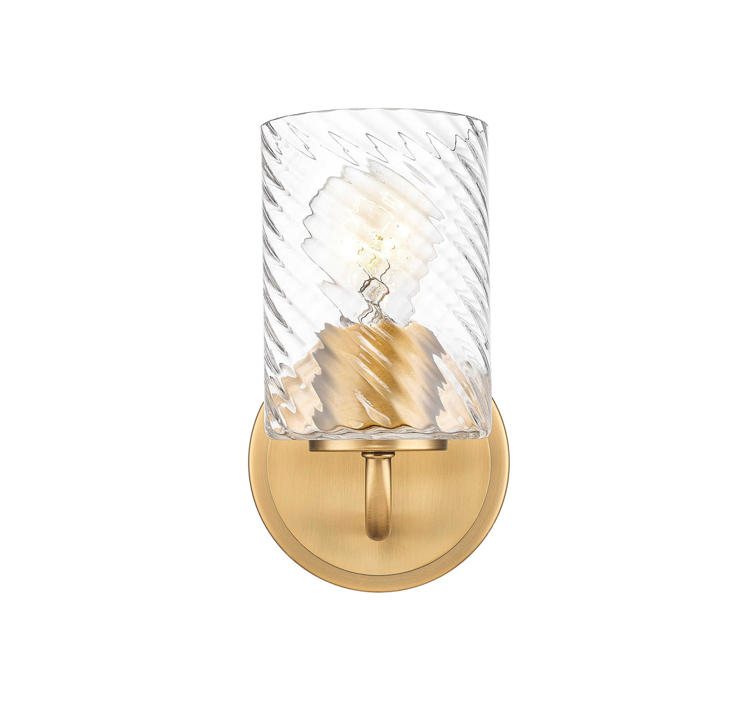 1 Light Wall Sconce with Swirl Clear Glass in Aged Brass Moderno Lighting