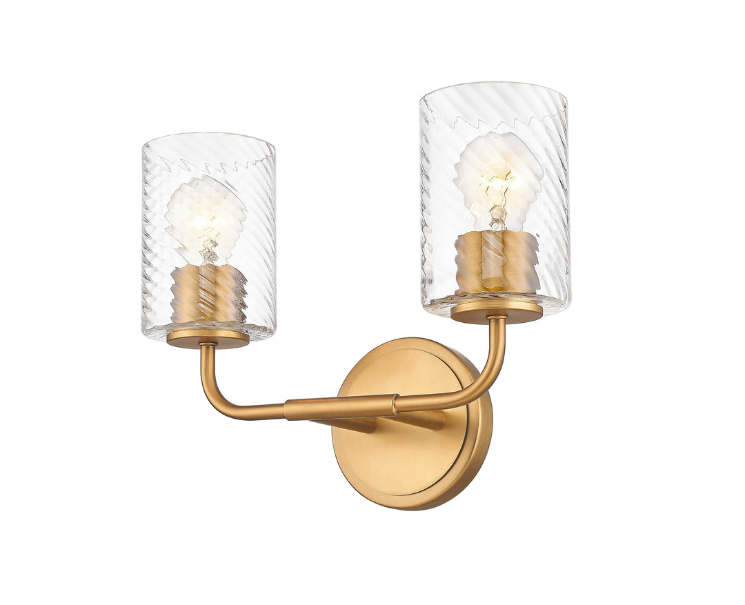 2 Light Vanity with Swirl Clear Glass in Aged Brass Moderno Lighting