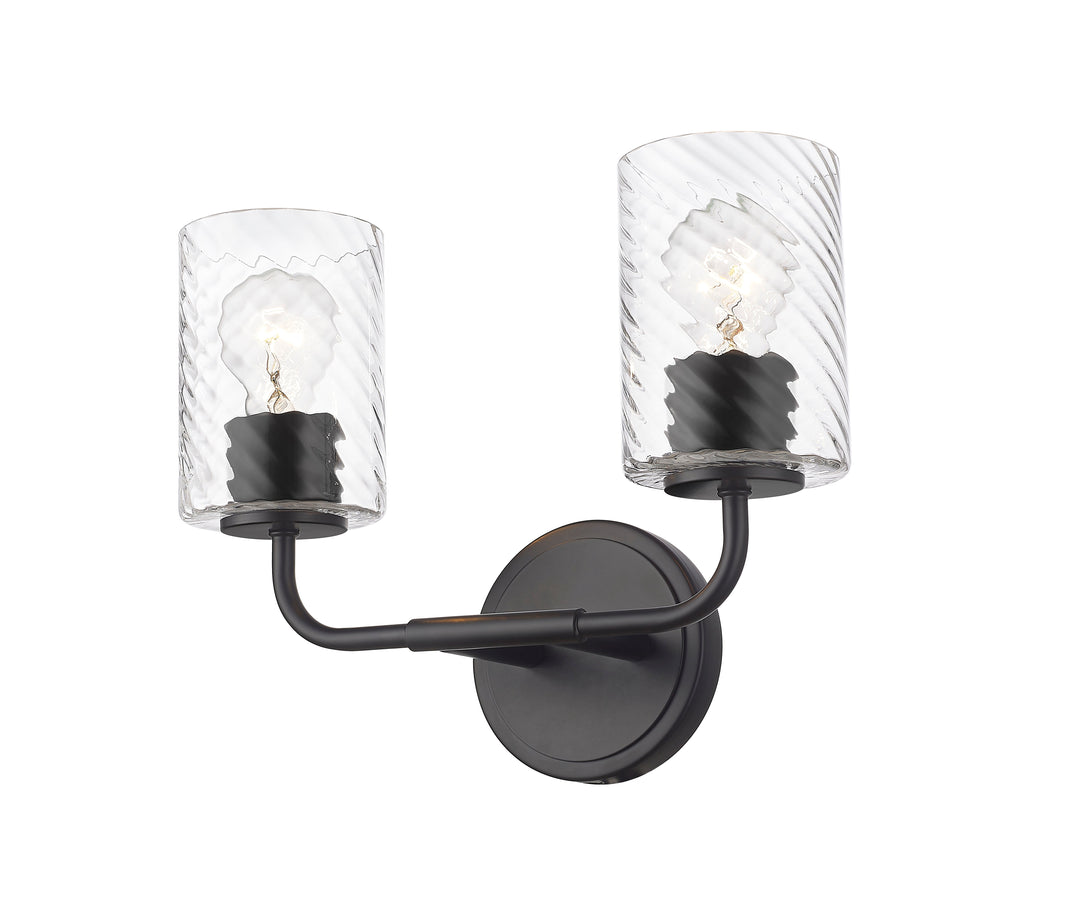 2 Light Vanity with Swirl Clear Glass in Matte Black Moderno Lighting