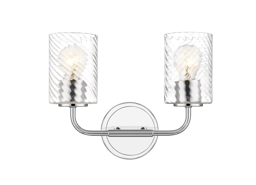 2 Light Vanity with Swirl Clear Glass in Polished Chrome Moderno Lighting