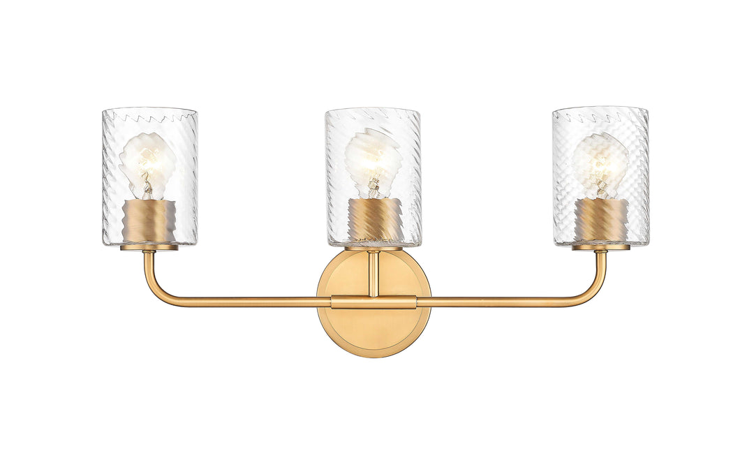 3 Light Vanity with Swirl Clear Glass in Aged Brass Moderno Lighting