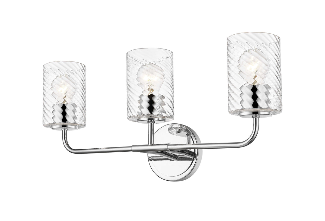 3 Light Vanity with Swirl Clear Glass in Polished Chrome Moderno Lighting