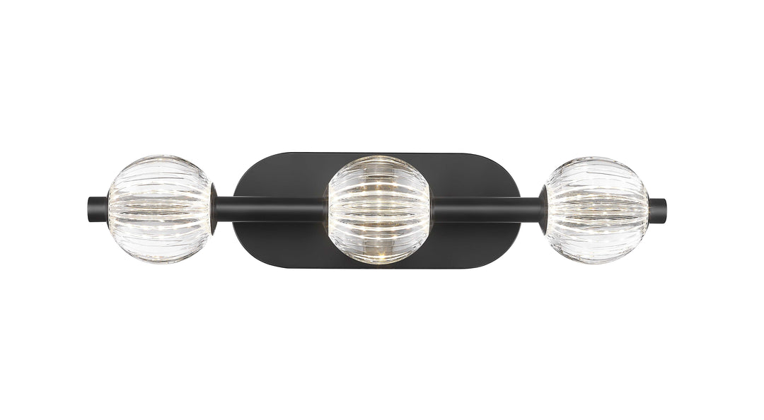 3 Light LED Vanity with Clear Acrylic Glass in Matte Black Moderno Lighting