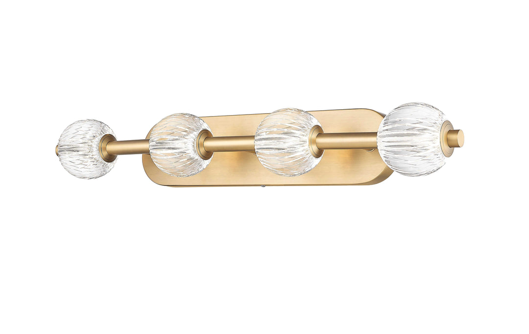 4 Light LED Vanity with Clear Acrylic Glass in Aged Brass Moderno Lighting