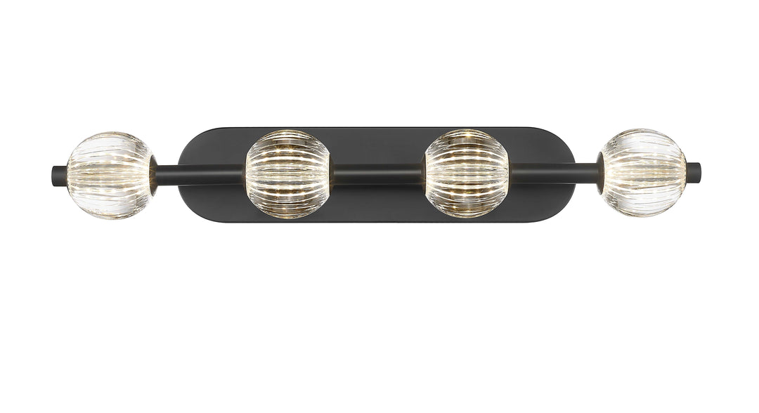 4 Light LED Vanity with Clear Acrylic Glass in Matte Black Moderno Lighting