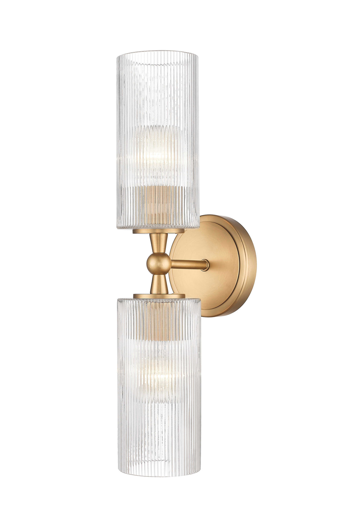 2 Light Wall Sconce with Reeded Clear Glass in Aged Brass Moderno Lighting