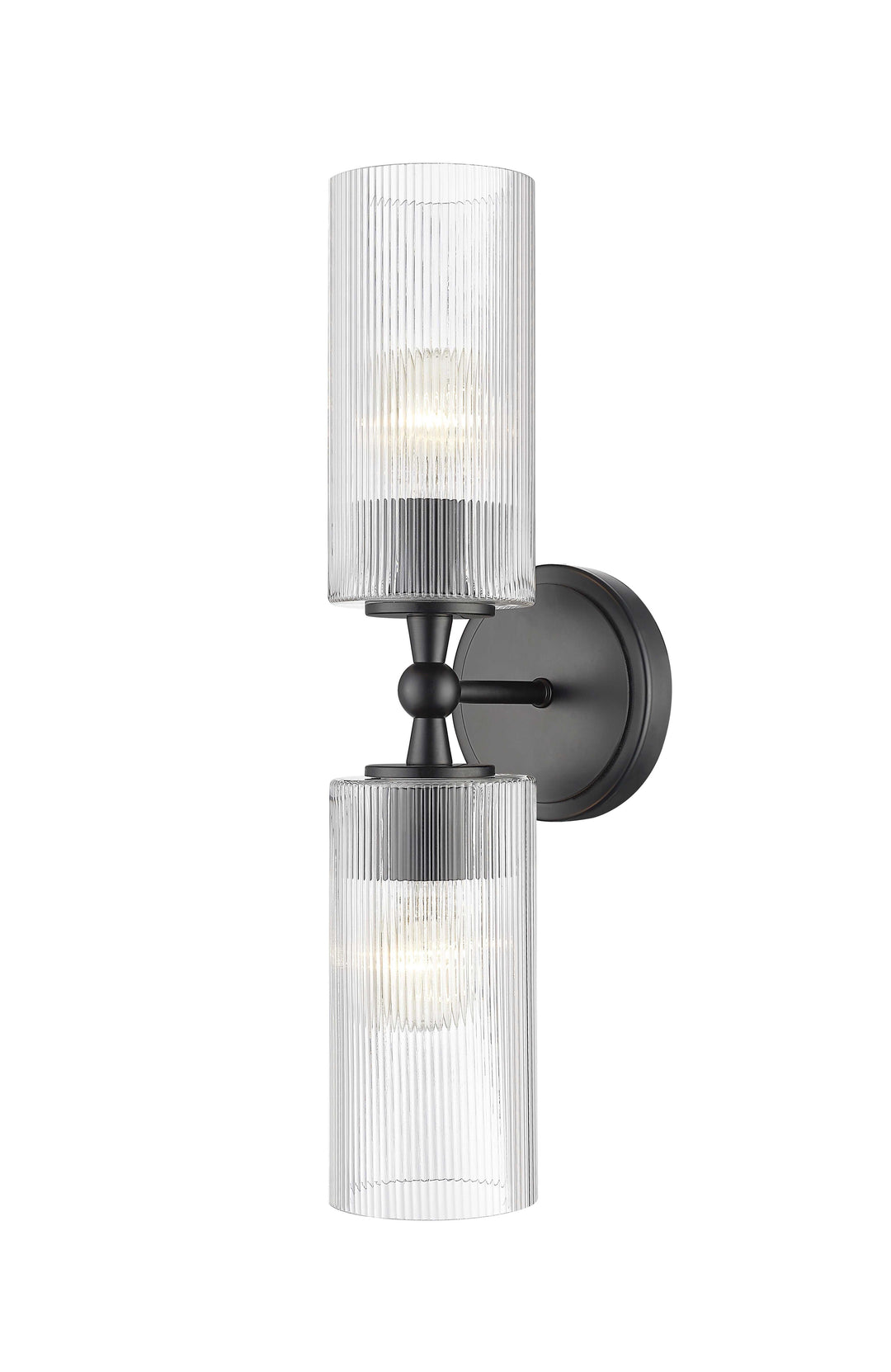 2 Light Wall Sconce with Reeded Clear Glass in Matte Black Moderno Lighting