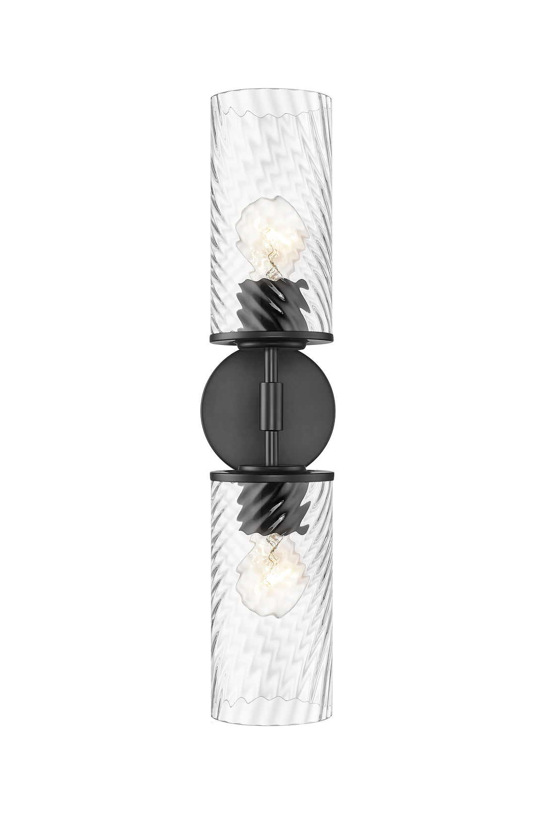 2 Light Wall Sconce with Swirl Clear Glass in Matte Black Moderno Lighting