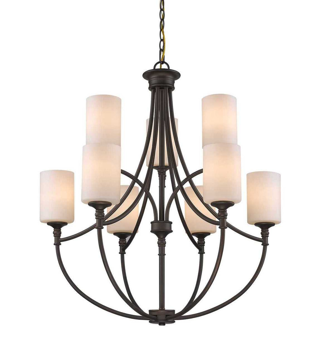 Multi-Tier 9 Light LED Chandelier Bronze/White Opal Glass Mirage Lighting