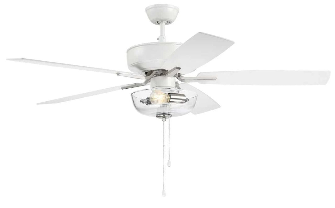 Pro Plus 101 52" 5-Blade Ceiling Fan in White/Polished Nickel w/ White/Washed Oak Blades; Light Kit Included (optional) Craftmade Canada