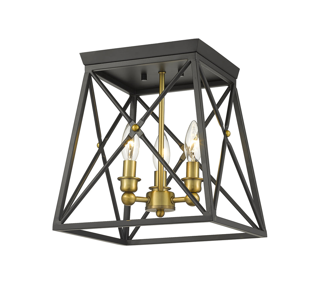 Z-Lite Canada - 447F11-MB-OBR - Three Light Flush Mount - Trestle - Matte Black + Olde Brass