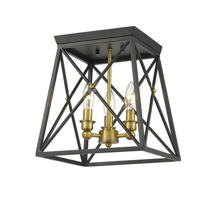 Z-Lite Canada - 447F11-MB-OBR - Three Light Flush Mount - Trestle - Matte Black + Olde Brass