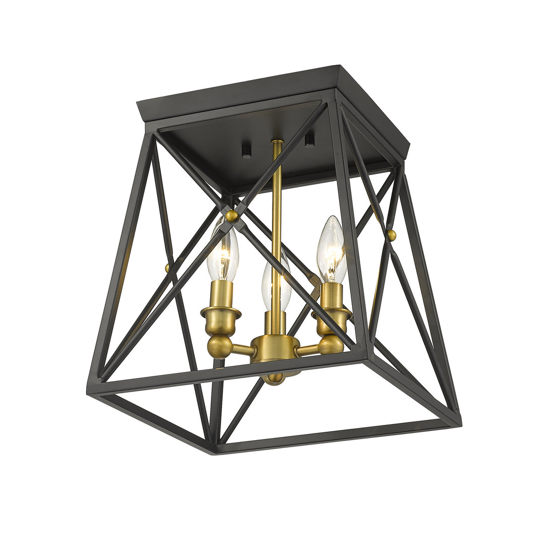 Z-Lite Canada - 447F11-MB-OBR - Three Light Flush Mount - Trestle - Matte Black + Olde Brass