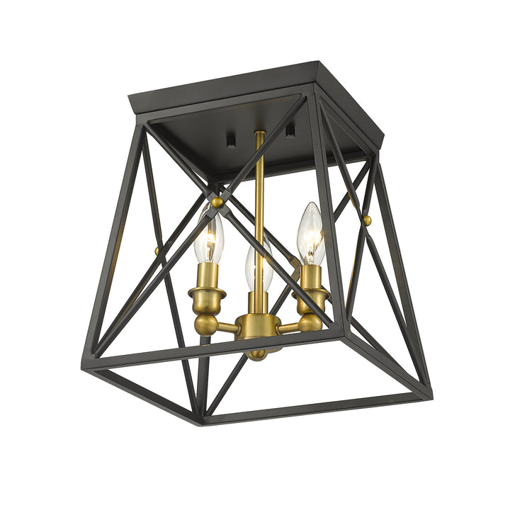 Z-Lite Canada - 447F11-MB-OBR - Three Light Flush Mount - Trestle - Matte Black + Olde Brass