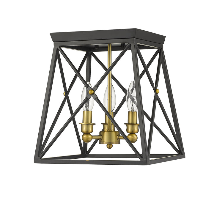 Z-Lite Canada - 447F11-MB-OBR - Three Light Flush Mount - Trestle - Matte Black + Olde Brass