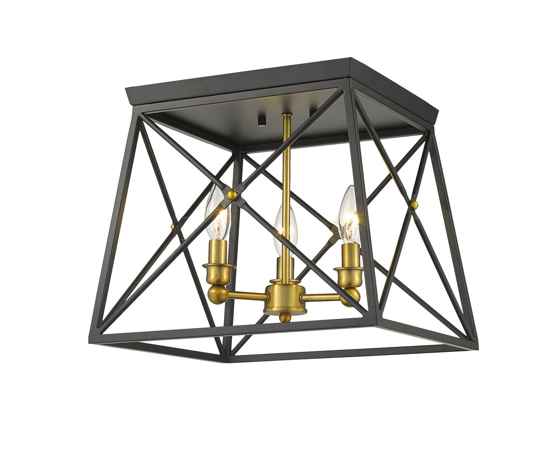 Z-Lite Canada - 447F14-MB-OBR - Three Light Flush Mount - Trestle - Matte Black + Olde Brass