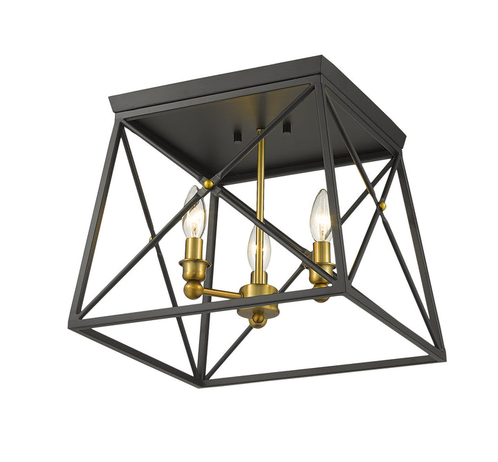 Z-Lite Canada - 447F14-MB-OBR - Three Light Flush Mount - Trestle - Matte Black + Olde Brass