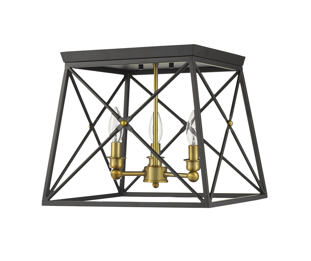 Z-Lite Canada - 447F14-MB-OBR - Three Light Flush Mount - Trestle - Matte Black + Olde Brass