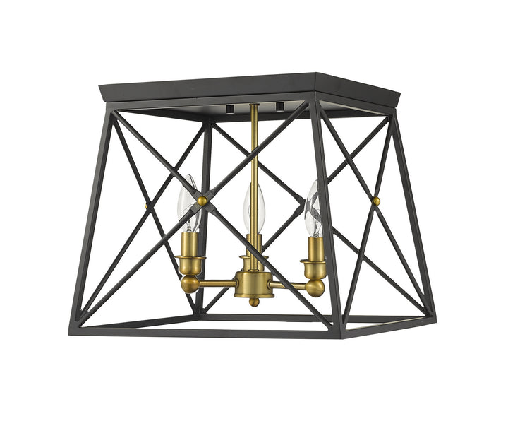 Z-Lite Canada - 447F14-MB-OBR - Three Light Flush Mount - Trestle - Matte Black + Olde Brass