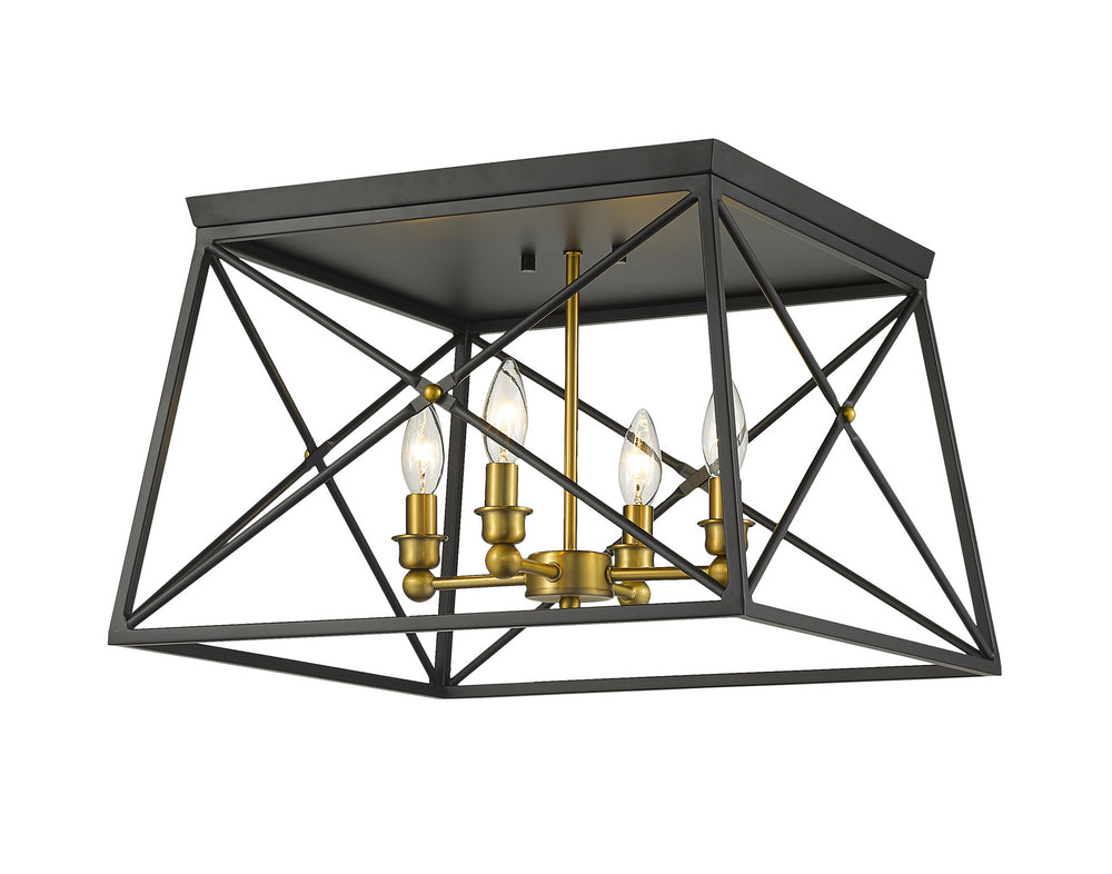 Z-Lite Canada - 447F18-MB-OBR - Four Light Flush Mount - Trestle - Matte Black + Olde Brass