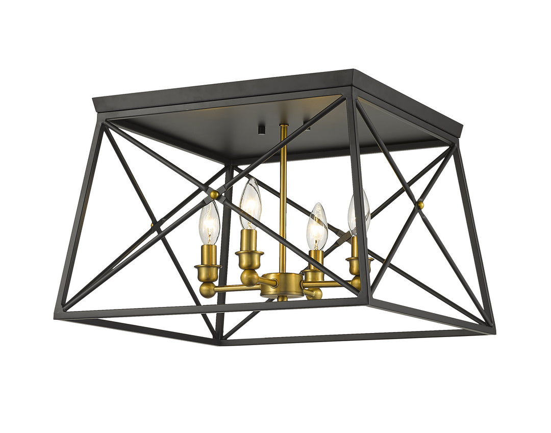 Z-Lite Canada - 447F18-MB-OBR - Four Light Flush Mount - Trestle - Matte Black + Olde Brass