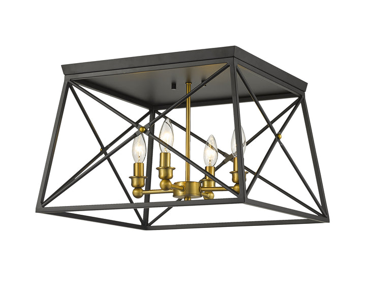 Z-Lite Canada - 447F18-MB-OBR - Four Light Flush Mount - Trestle - Matte Black + Olde Brass