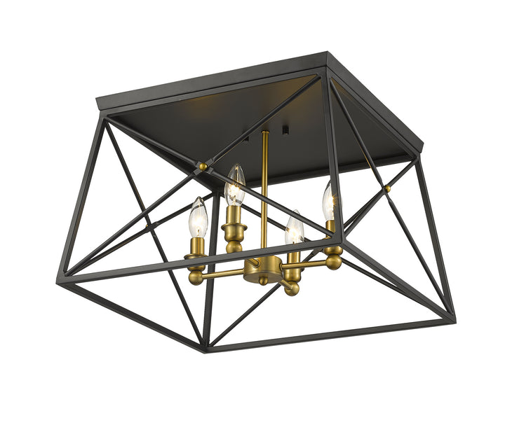 Z-Lite Canada - 447F18-MB-OBR - Four Light Flush Mount - Trestle - Matte Black + Olde Brass