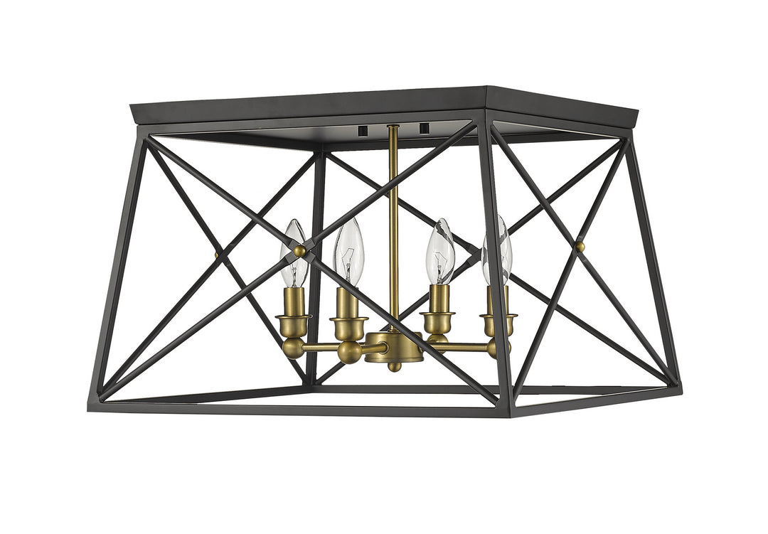 Z-Lite Canada - 447F18-MB-OBR - Four Light Flush Mount - Trestle - Matte Black + Olde Brass